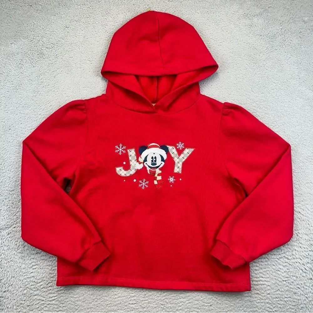 Disney Mickey Mouse Christmas Hoodie Youth Medium Red Joy‎ Cartoon Casual Hooded